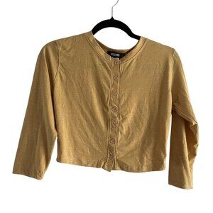 Missguided Women 6 Mustard Yellow Button Front Long Sleeve Crop Top NWT